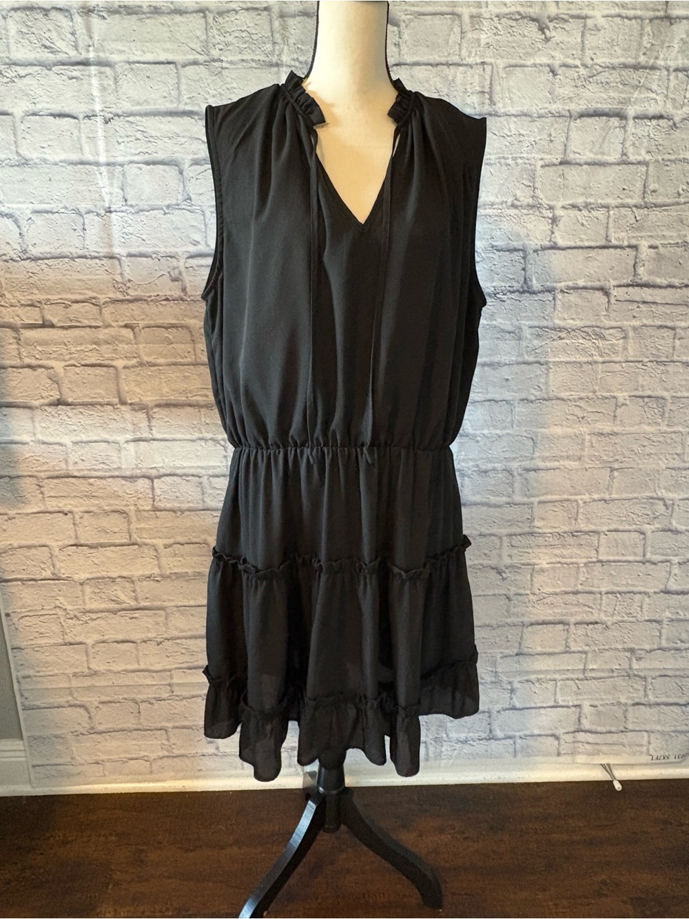 Black Sleeveless V-Neck Tiered Dress